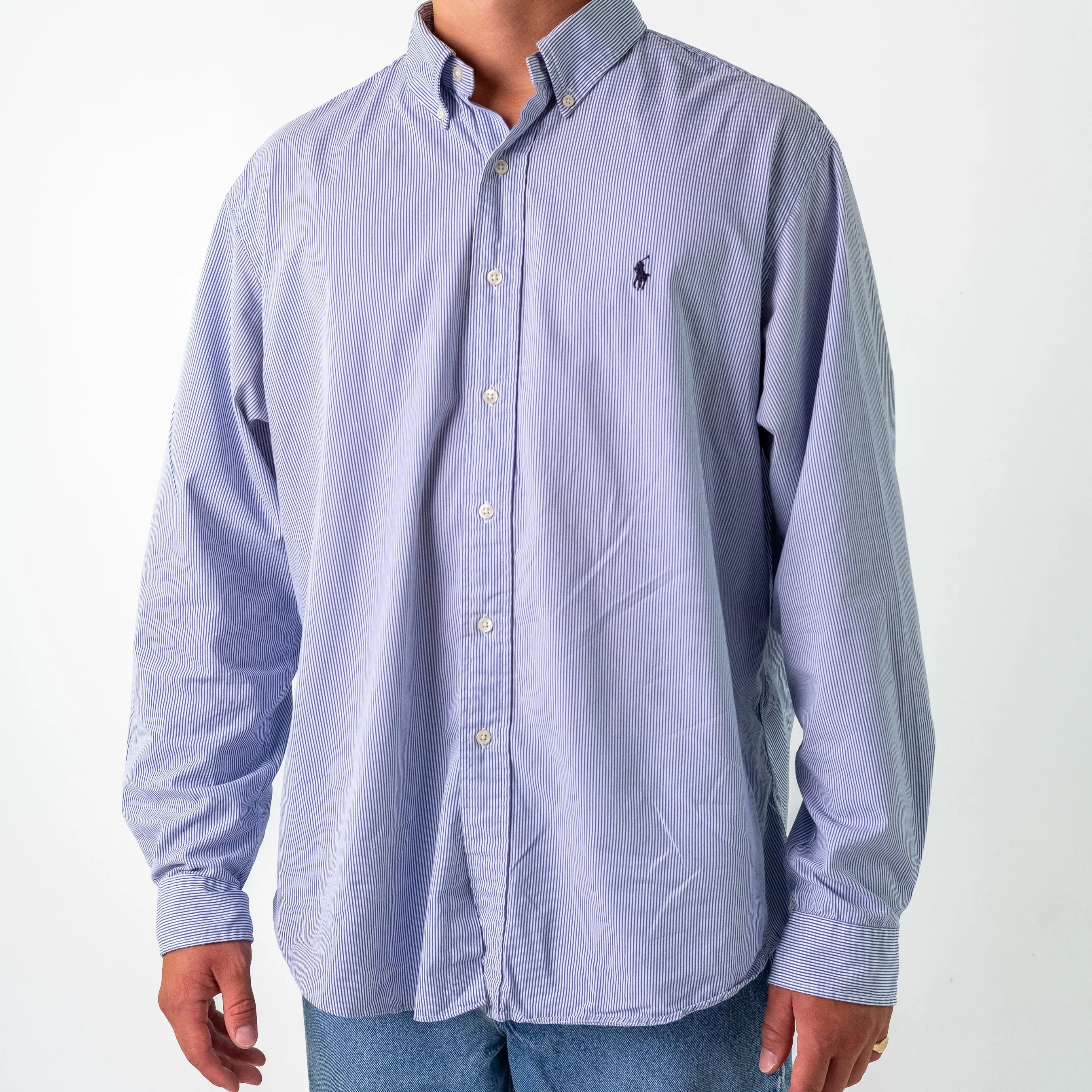 Light Blue y2ks Polo Ralph Lauren Longsleeve Casual Shirt (XXL)