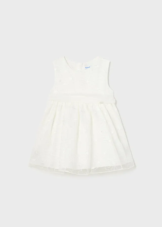 Mayoral Organdy embroidered dress for baby girl - White