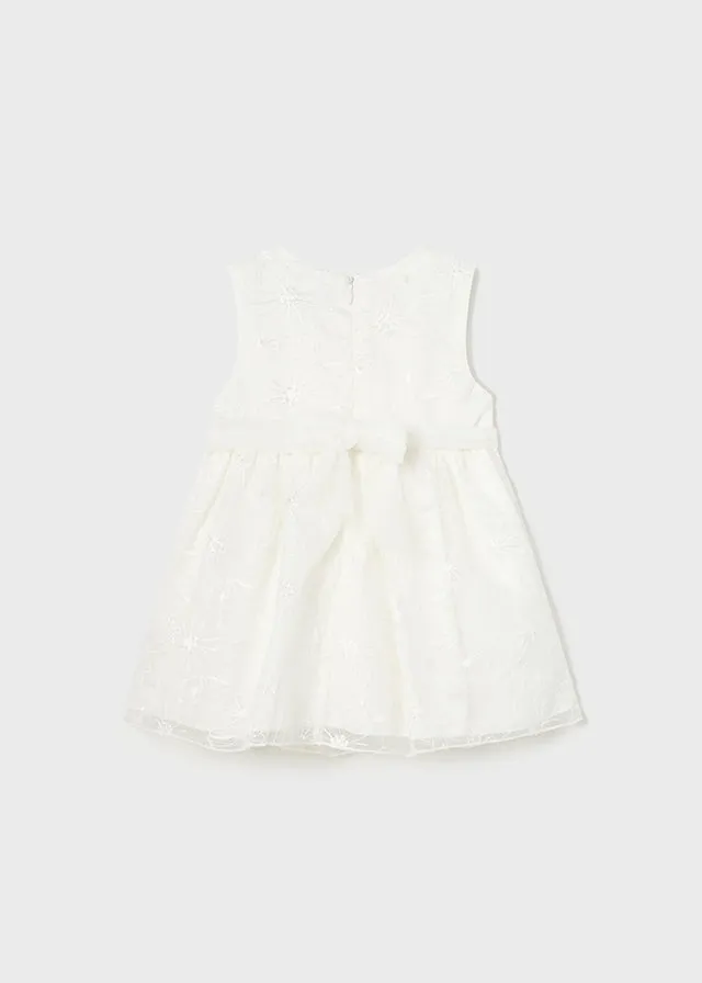 Mayoral Organdy embroidered dress for baby girl - White