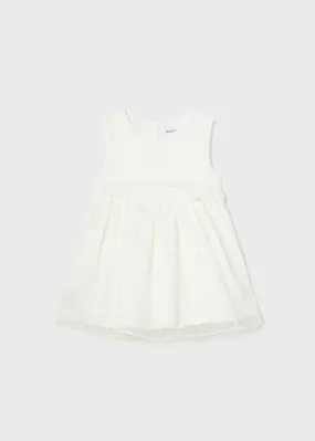 Mayoral Organdy embroidered dress for baby girl - White