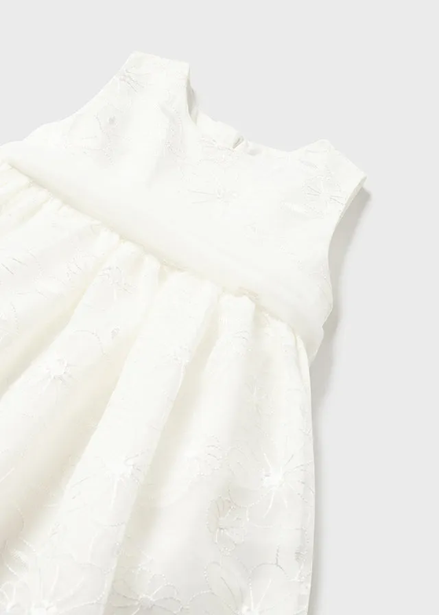 Mayoral Organdy embroidered dress for baby girl - White