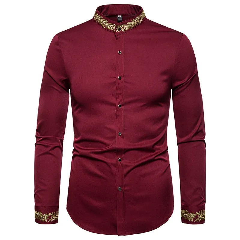 Men's Autumn Cotton Embroidery Slim Fit Long Sleeve Streetwear Shirt