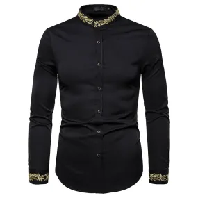 Men's Autumn Cotton Embroidery Slim Fit Long Sleeve Streetwear Shirt