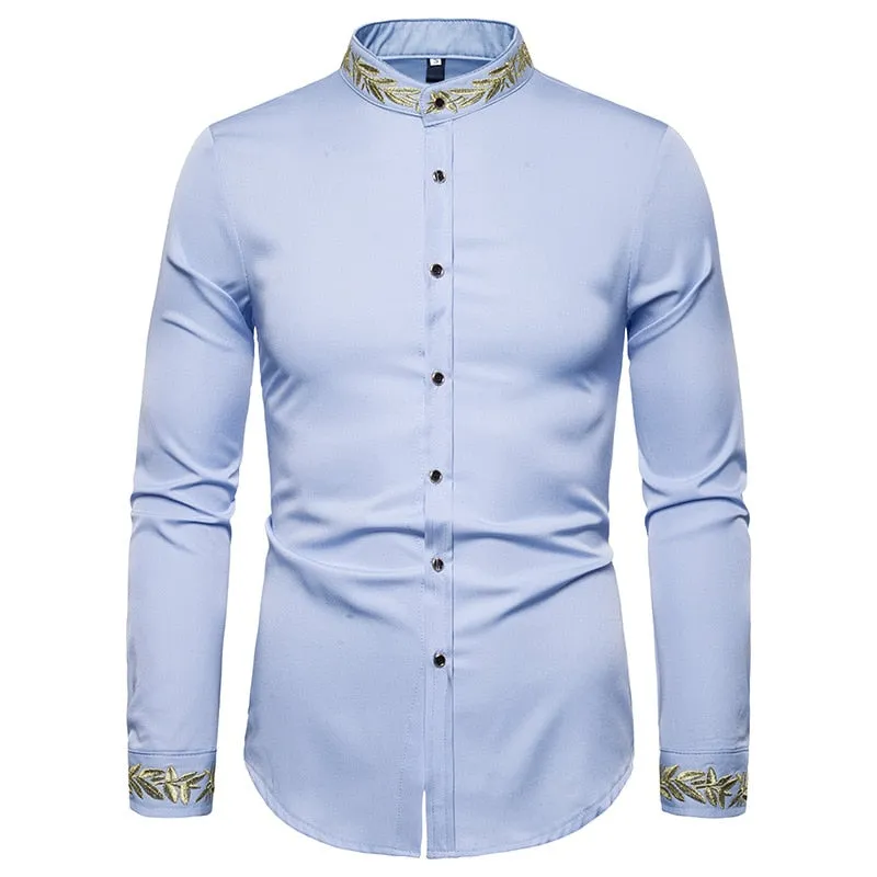 Men's Autumn Cotton Embroidery Slim Fit Long Sleeve Streetwear Shirt