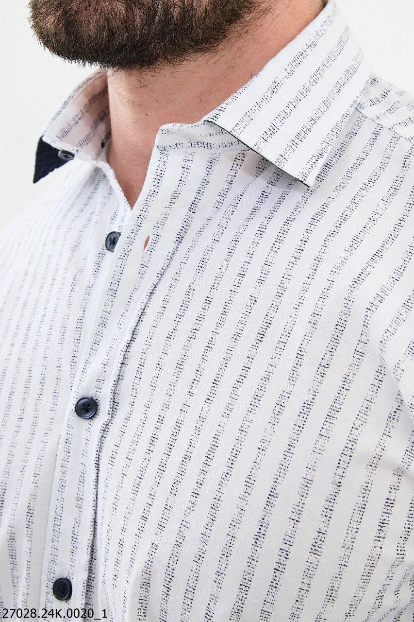 Men's Gray and White Striped Casual Shirt.