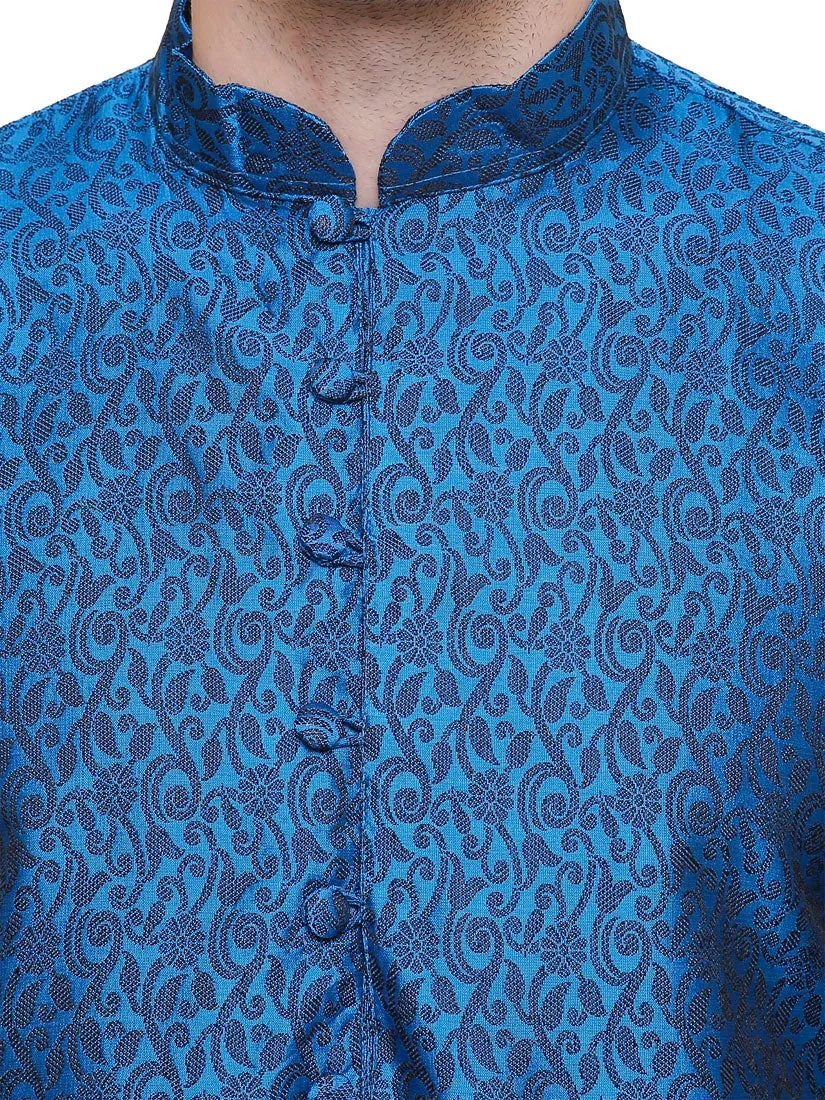 Men's Jacquard Silk Kurta Pajama India Clothing (Blue)