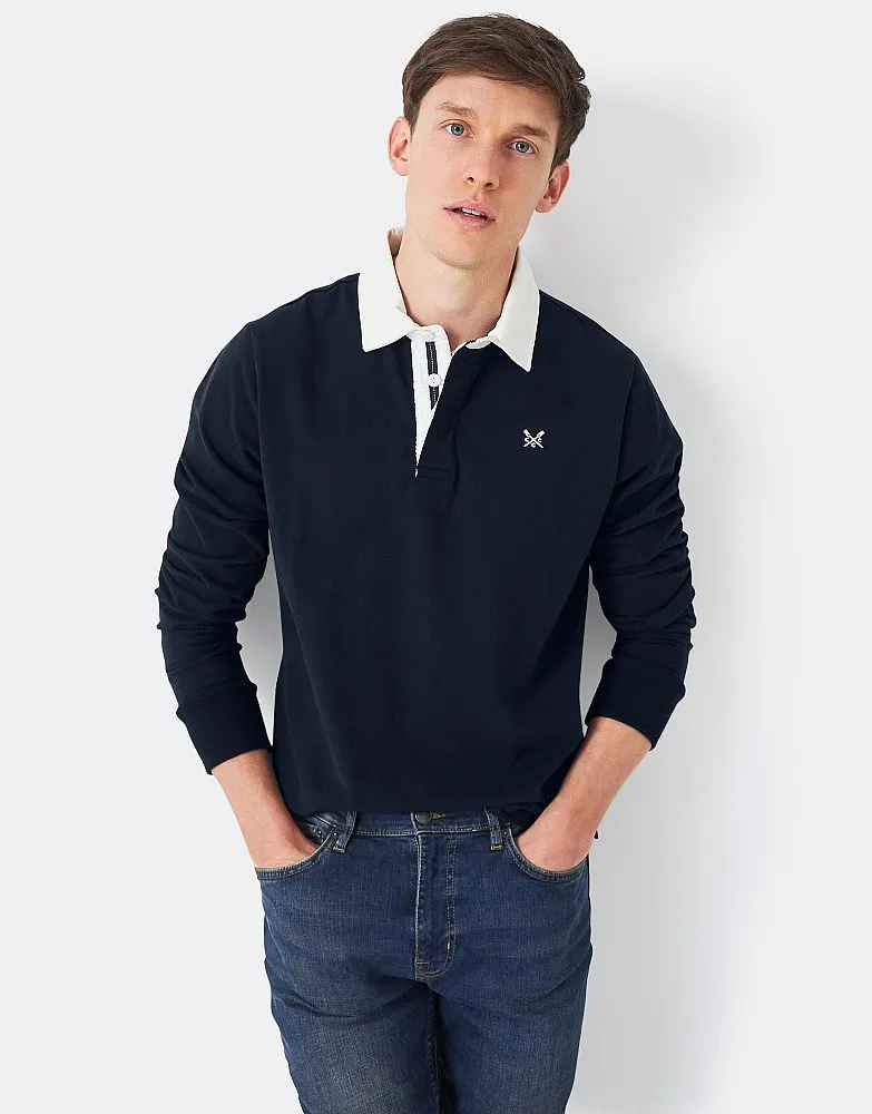 Men's Navy Long Sleeve Cotton Rugby Shirt from Crew Clothing Company