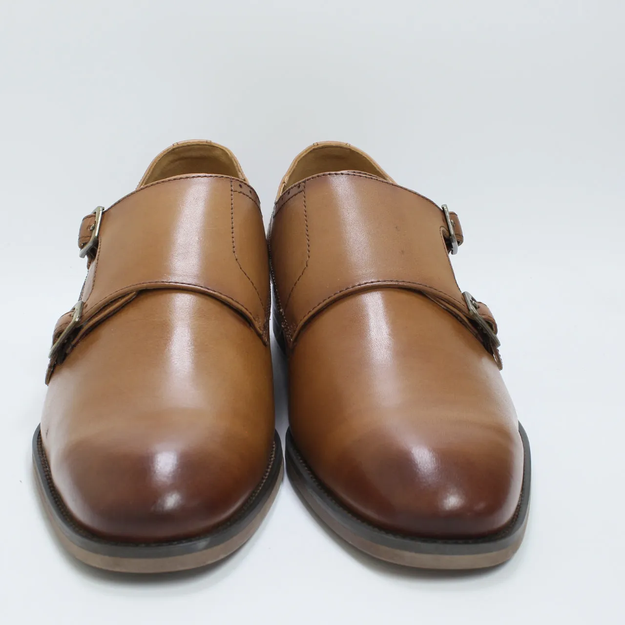 Mens Office Maverick Plain Roundtoe Double Monk Tan Leather