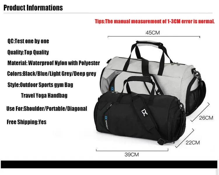 Men's Outdoor Fitness Training Waterproof Gym Bag With Shoes Pocket