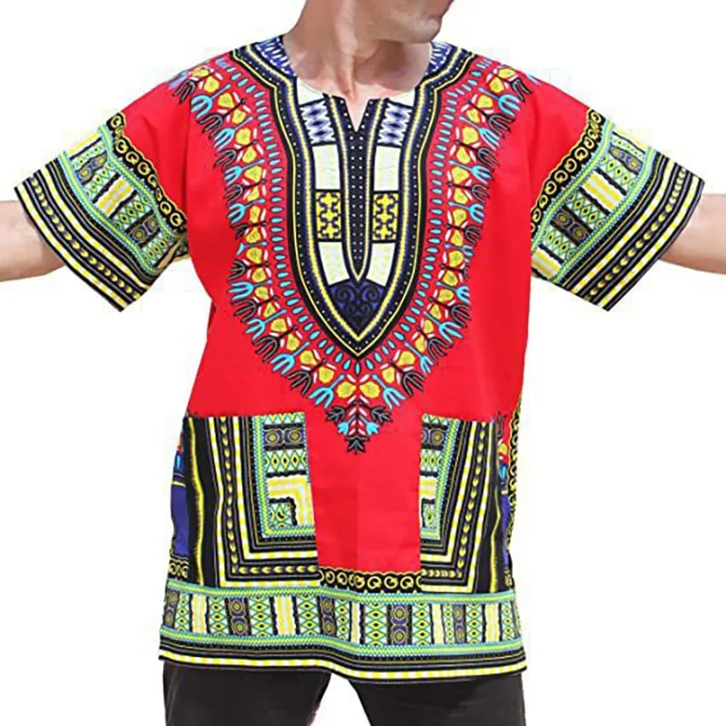 Men's Red Green African Primitive Tribal Ethnic 3D Print Short Sleeve Shirt