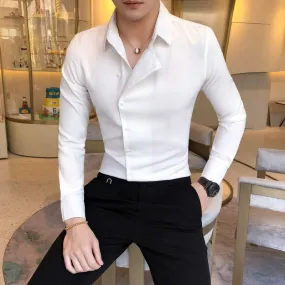 Men's Solid Color Casual Style Single Breasted Slim Fit Long Sleeve Shirt