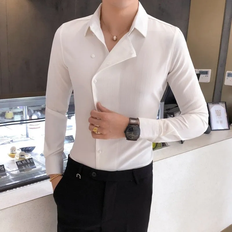 Men's Solid Color Casual Style Single Breasted Slim Fit Long Sleeve Shirt