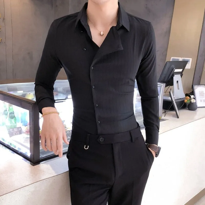 Men's Solid Color Casual Style Single Breasted Slim Fit Long Sleeve Shirt