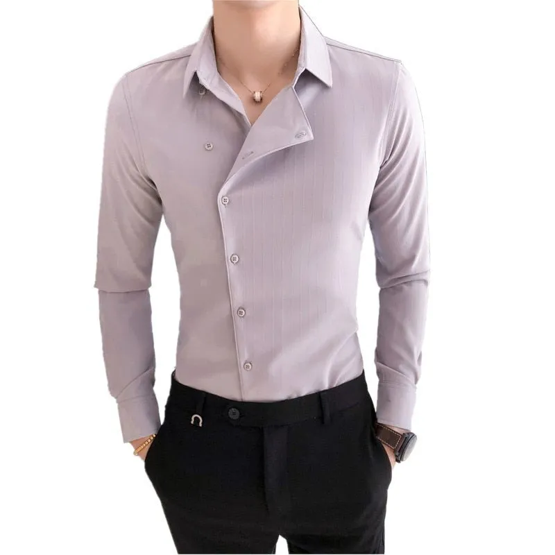 Men's Solid Color Casual Style Single Breasted Slim Fit Long Sleeve Shirt