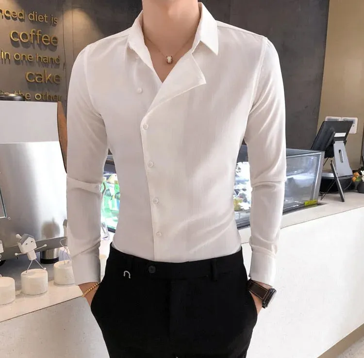 Men's Solid Color Casual Style Single Breasted Slim Fit Long Sleeve Shirt