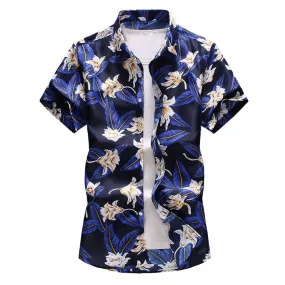 Men's Summer Floral Print Short Sleeve Slim Fit Casual Beachwear Shirt