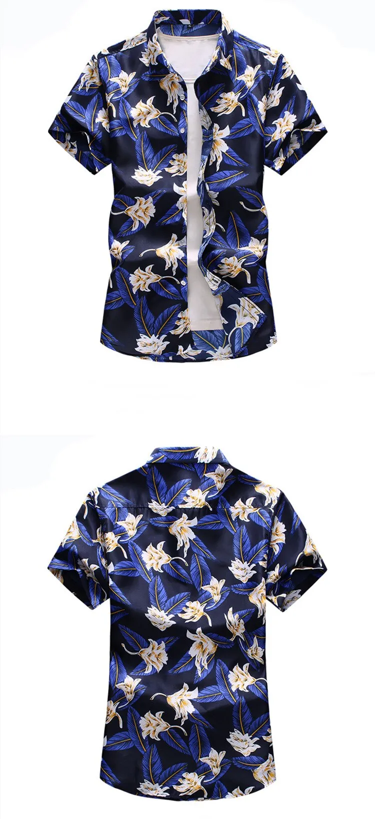 Men's Summer Floral Print Short Sleeve Slim Fit Casual Beachwear Shirt