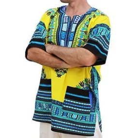 Men's Yellow African Primitive Tribal Ethnic 3D Printed Short Sleeve Shirt