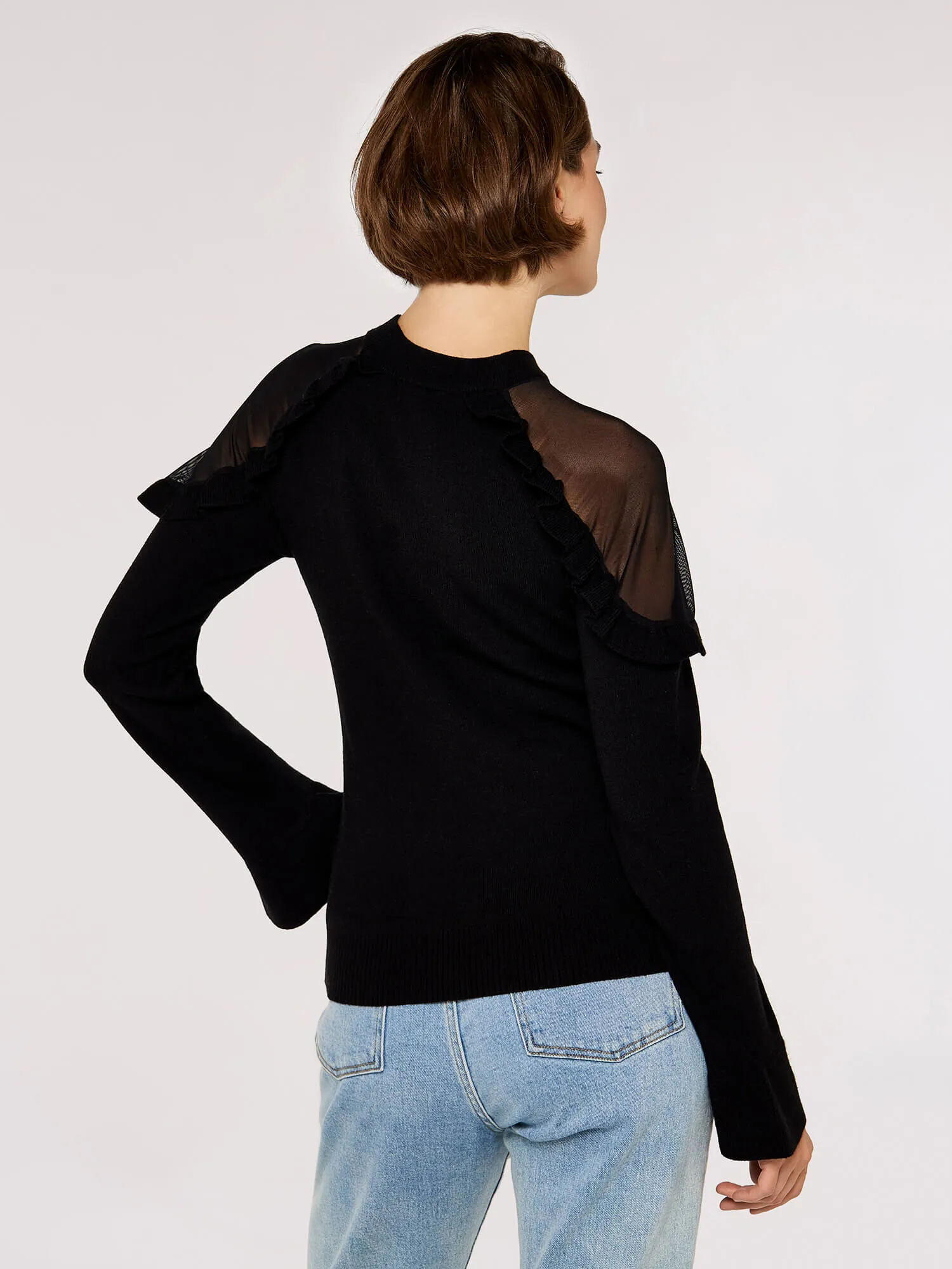 Mesh Ruffle Shoulder Jumper | Apricot Clothing