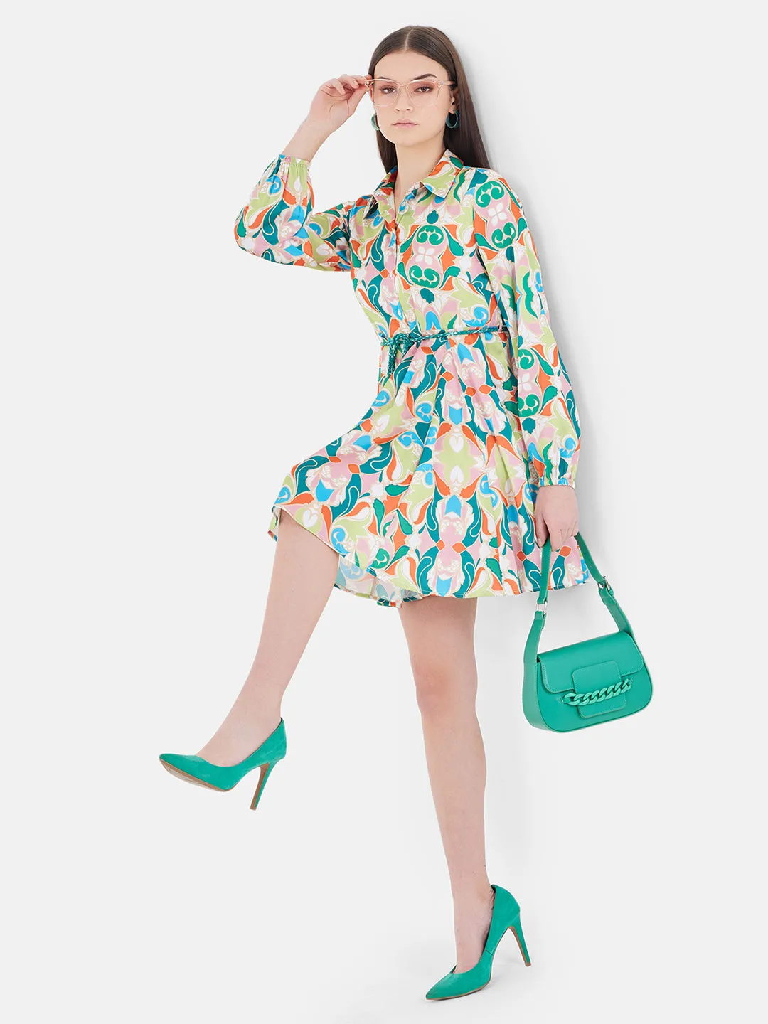 Monica Printed Mini Dress With Belt