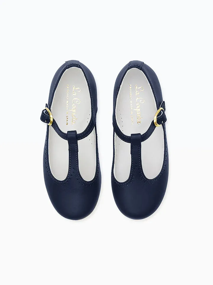 Navy Leather Girl T-Bar Shoes