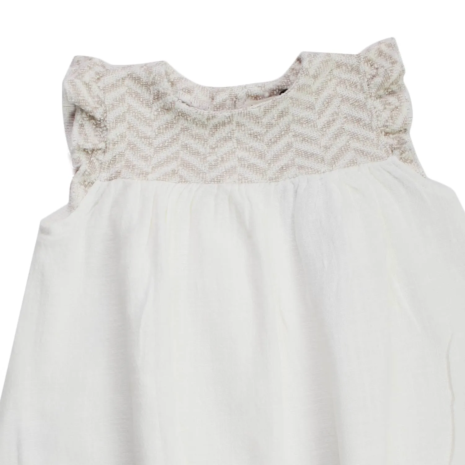 One More In The Family Beige Mini Dress For Baby Girls