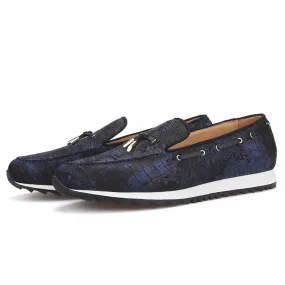 OneDrop Handmade Men Navy Blue Metal Tassel Sporty Sneakers