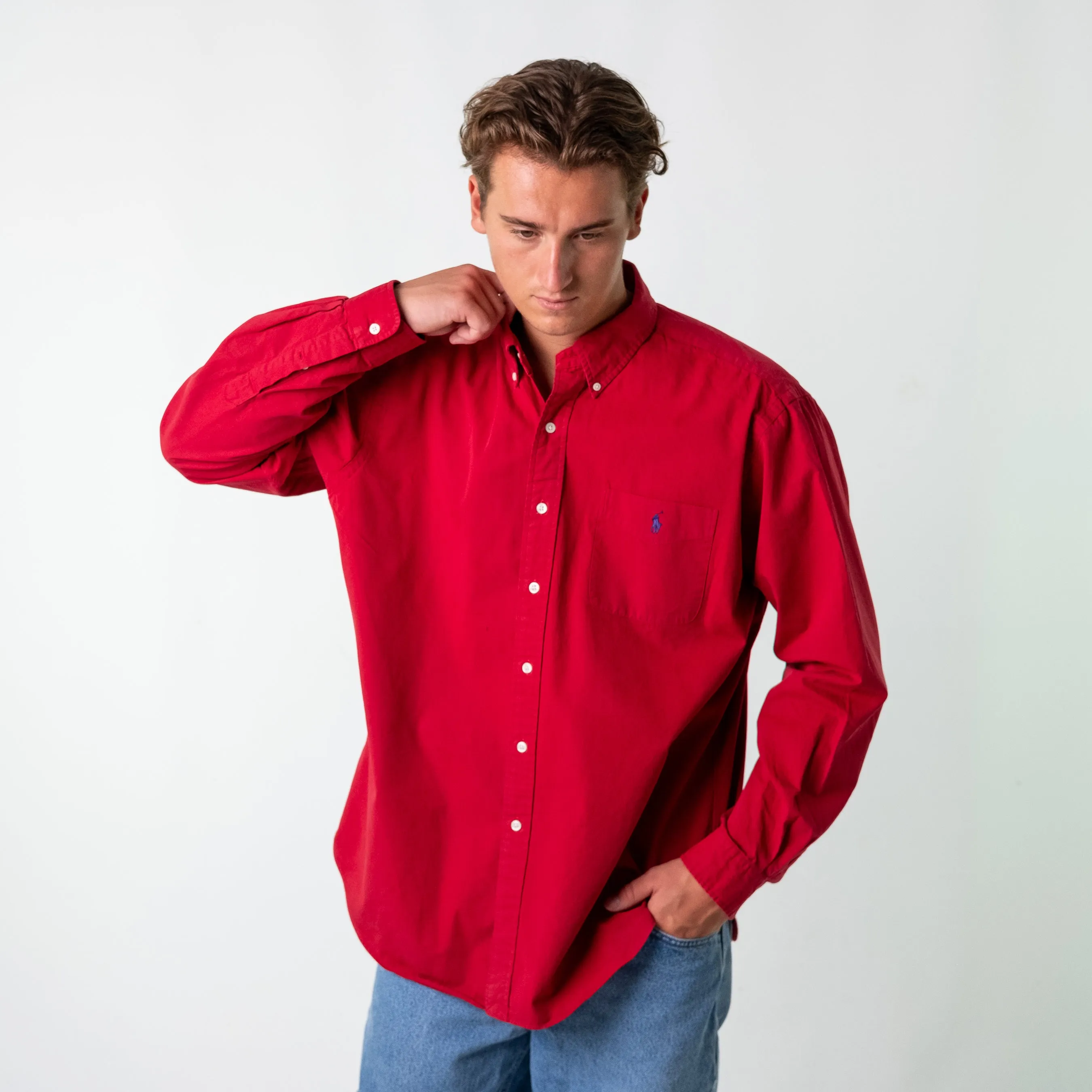 Red 90s Polo Ralph Lauren Classic Fit Longsleeve Casual Shirt (XL)