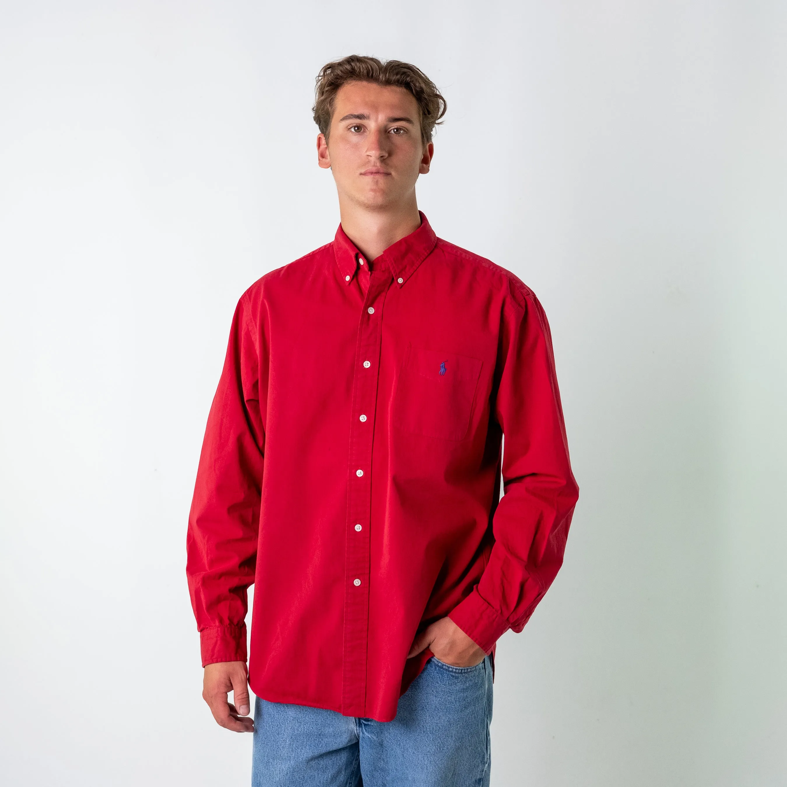 Red 90s Polo Ralph Lauren Classic Fit Longsleeve Casual Shirt (XL)