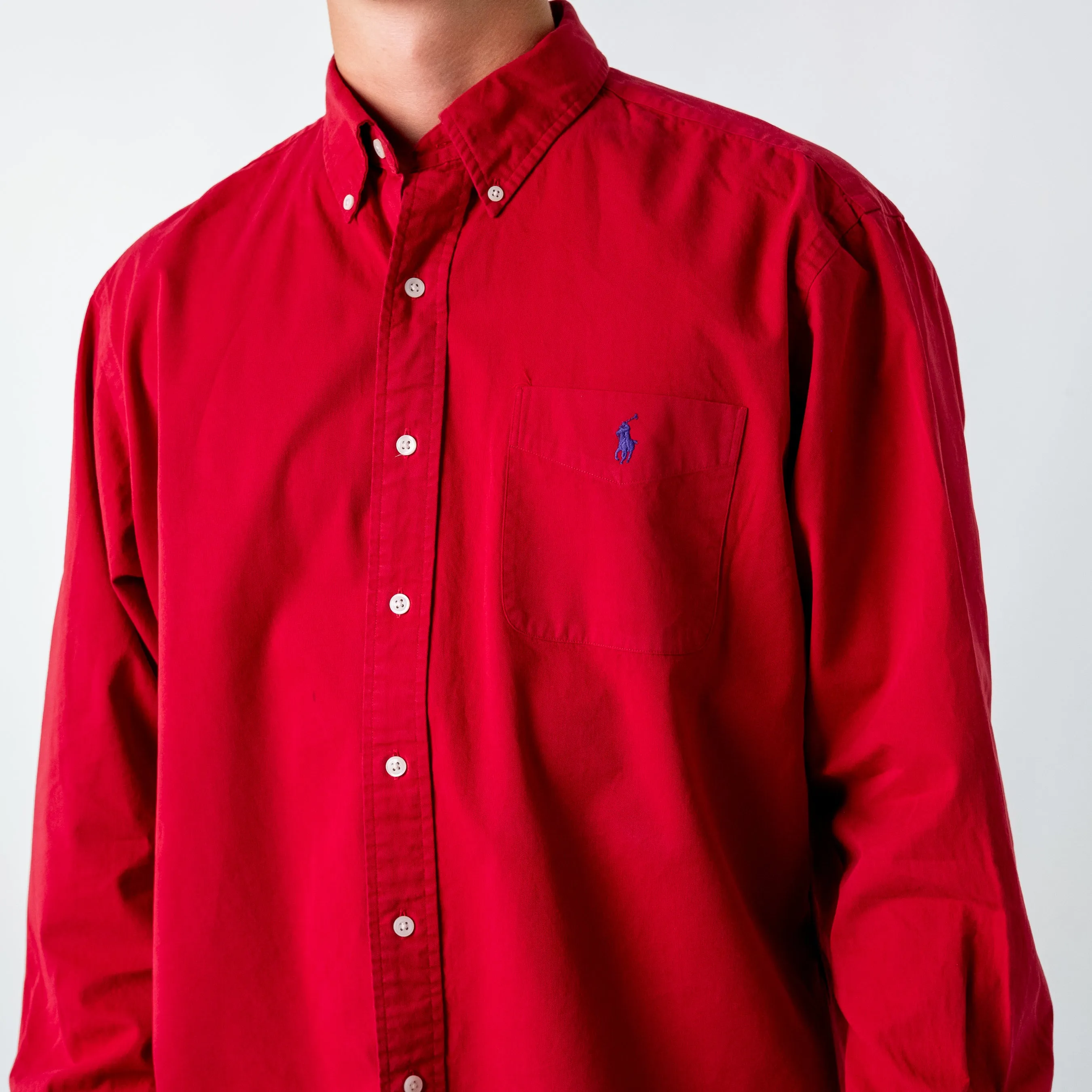 Red 90s Polo Ralph Lauren Classic Fit Longsleeve Casual Shirt (XL)