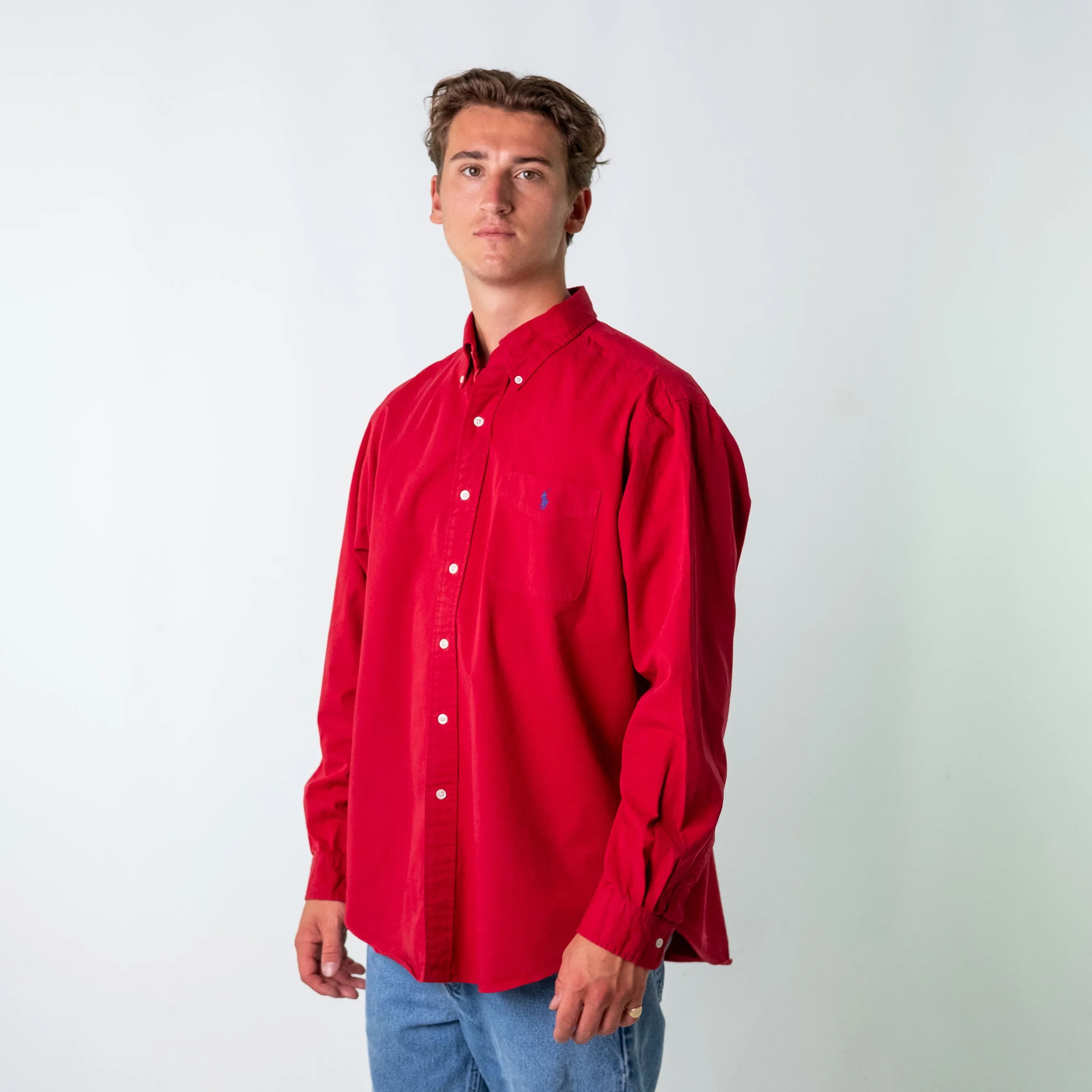 Red 90s Polo Ralph Lauren Classic Fit Longsleeve Casual Shirt (XL)