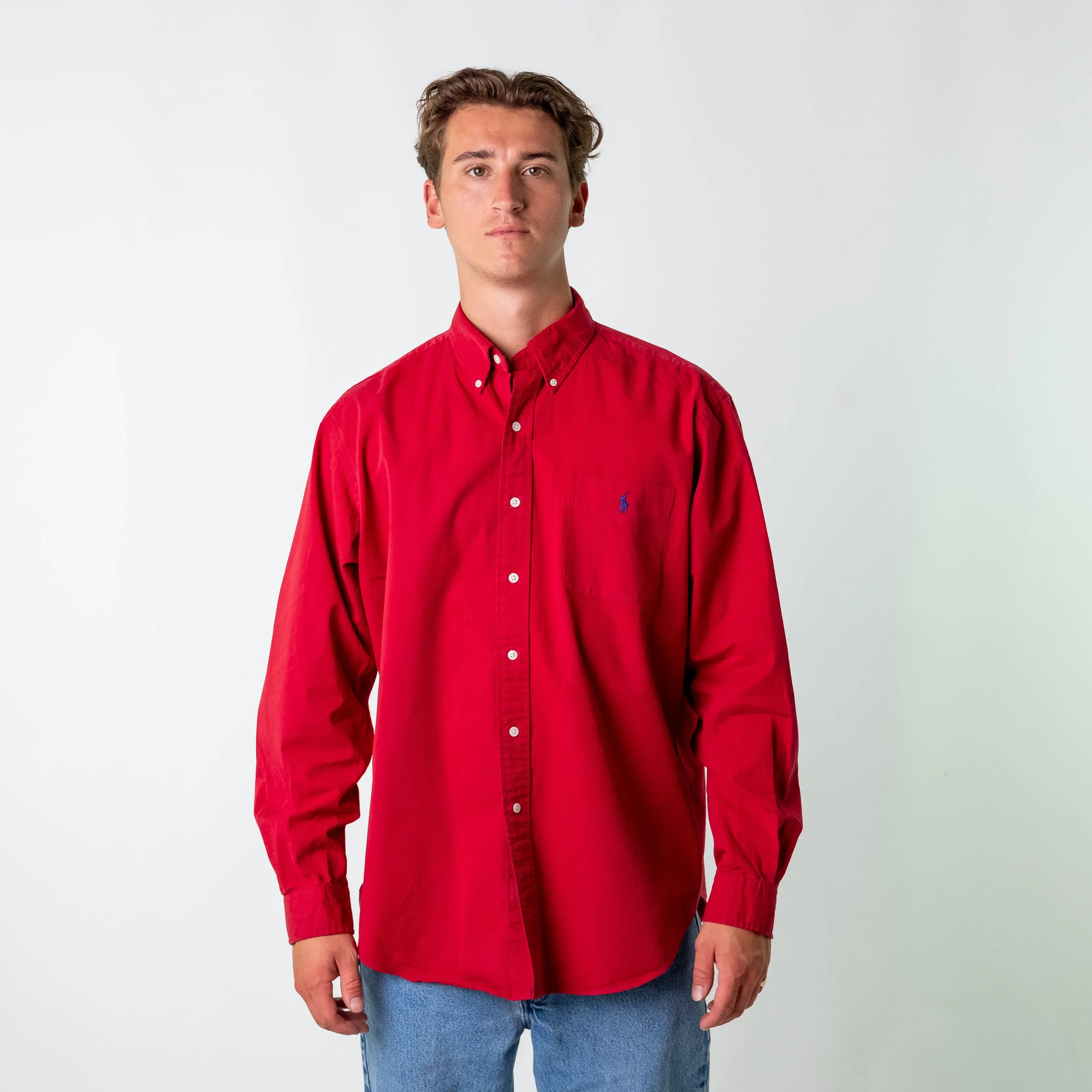 Red 90s Polo Ralph Lauren Classic Fit Longsleeve Casual Shirt (XL)