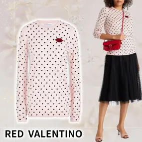 RED VALENTINO  |Crew Neck Dots Wool Long Sleeves V-neck & Crew neck