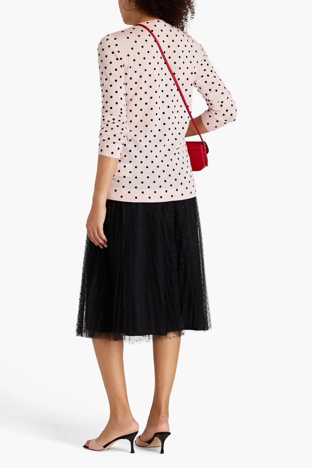 RED VALENTINO  |Crew Neck Dots Wool Long Sleeves V-neck & Crew neck