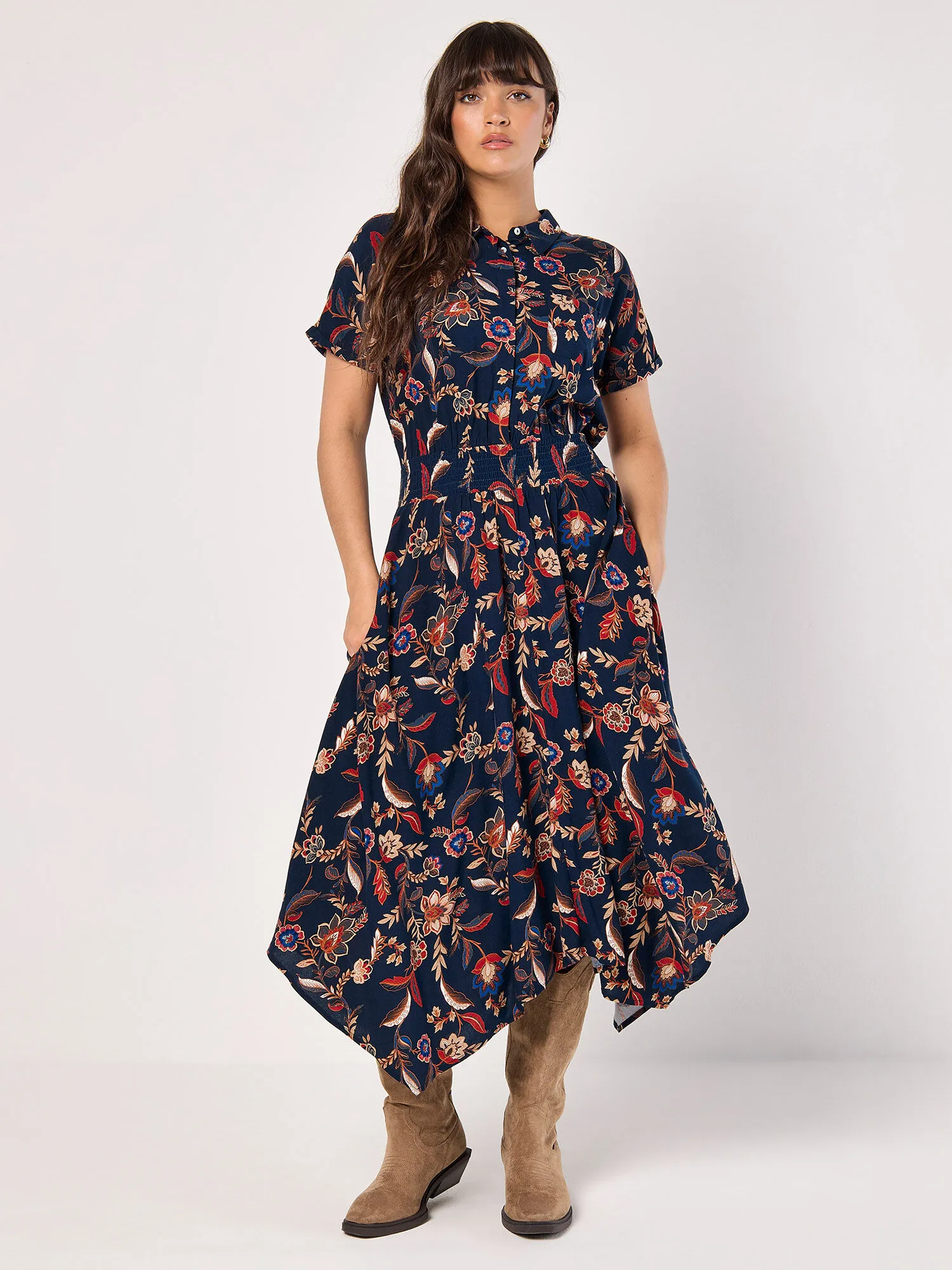 Sarasa Floral Shirt Midi Dress | Apricot Clothing