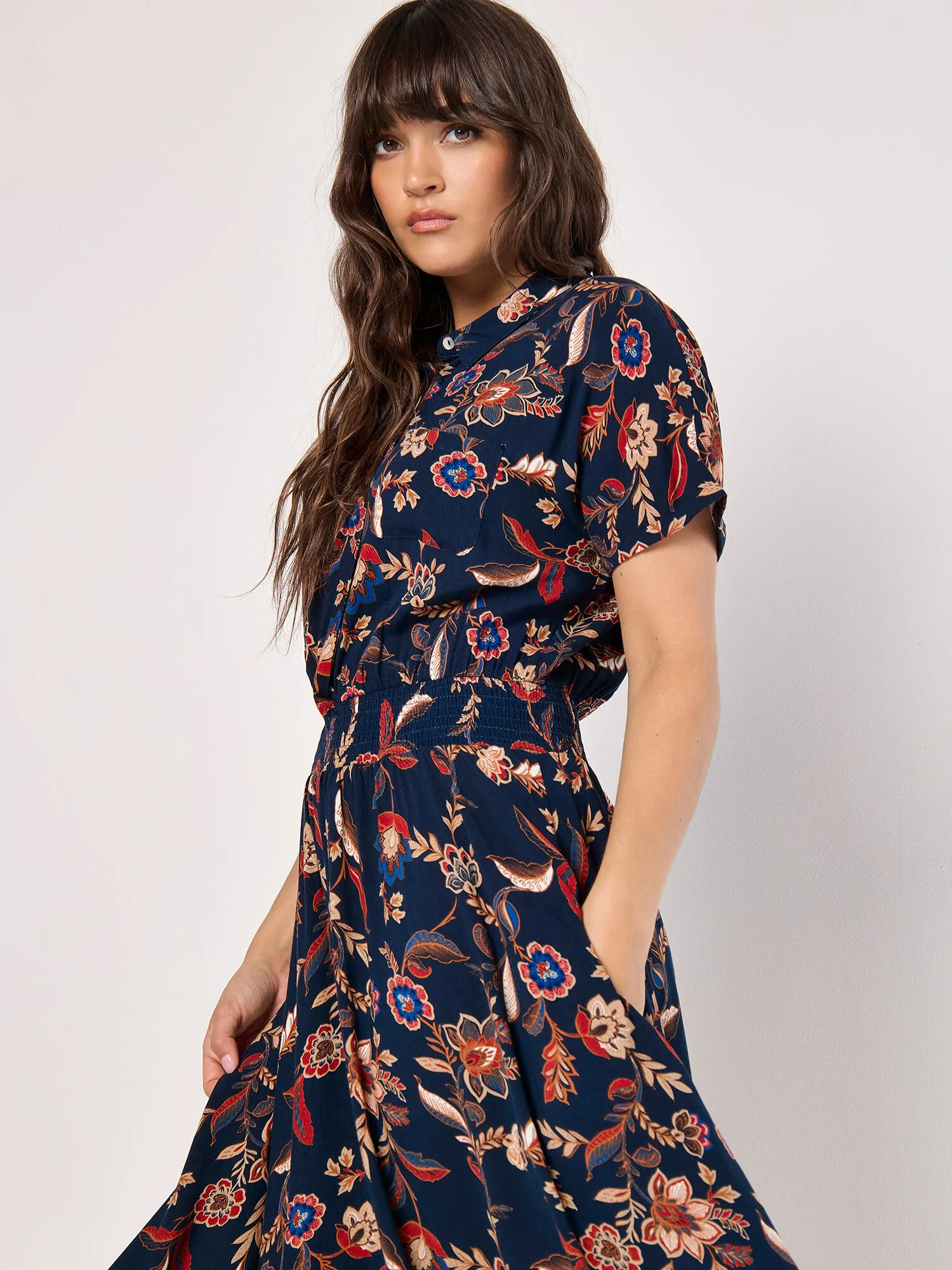 Sarasa Floral Shirt Midi Dress | Apricot Clothing