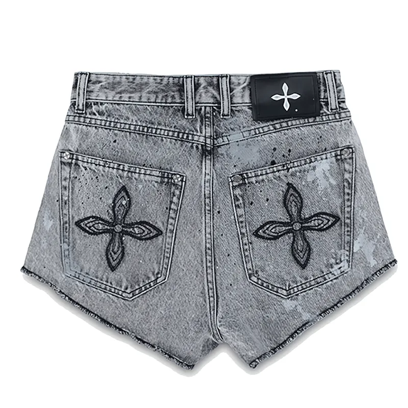 Sexy High Waist Straight Leg Shorts with Embroidery on Back / Women's Denim Clothing