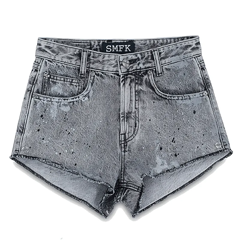 Sexy High Waist Straight Leg Shorts with Embroidery on Back / Women's Denim Clothing