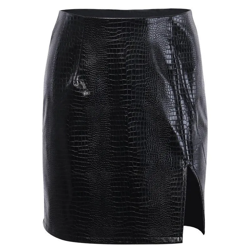 Sexy Women's Faux Leather High Waist Side Split Mini Pencil Skirt for Office