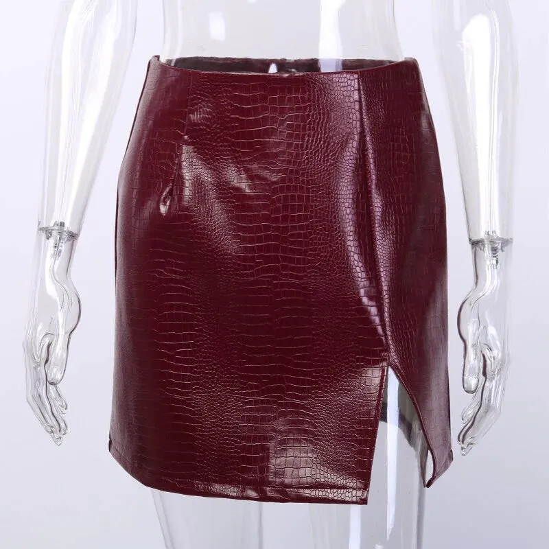 Sexy Women's Faux Leather High Waist Side Split Mini Pencil Skirt for Office