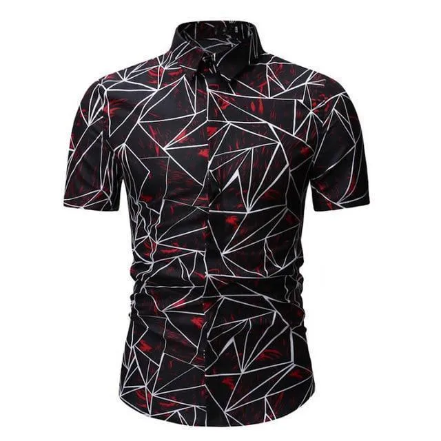 Shirt-Mens Casual Shirt, Geometric Summer Shirt