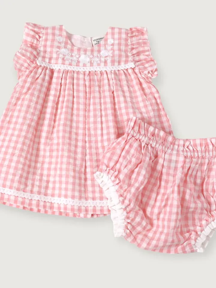 Sophie Seersucker Gingham Baby Dress + Bloomer (Organic)