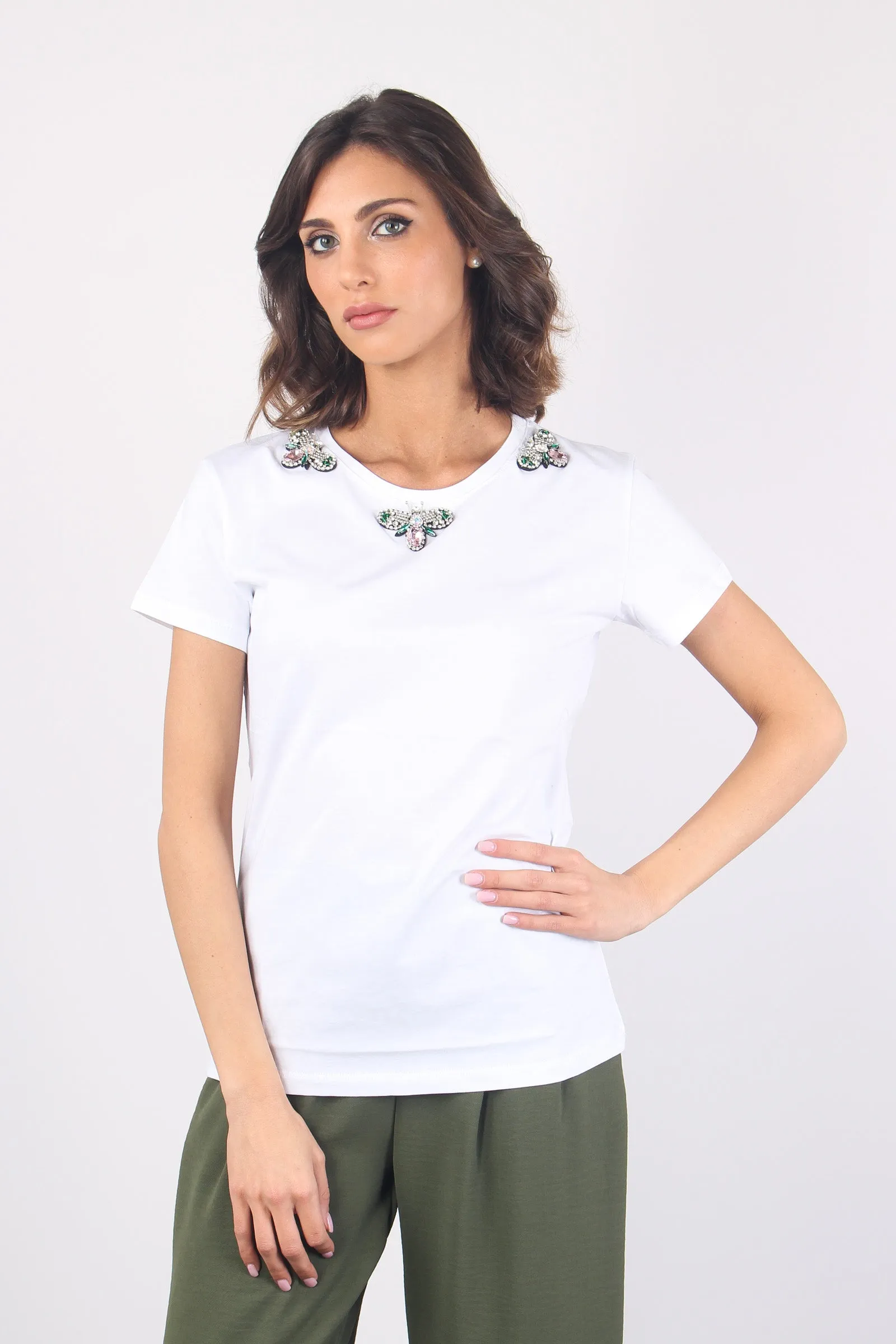 T-shirt Applicazioni Api Bianco