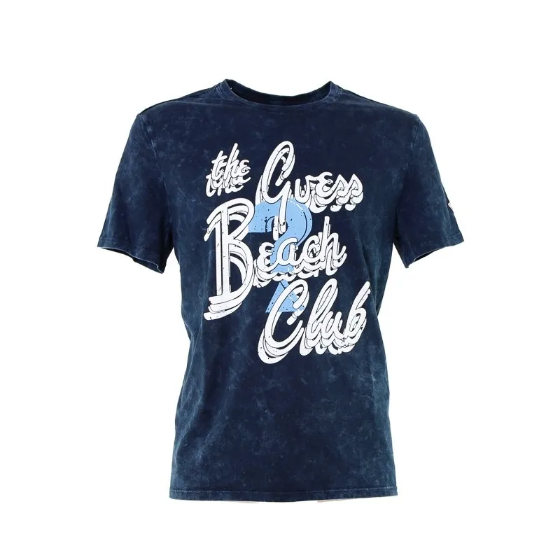 T-SHIRT EFFETTO STONE WASHED CON STAMPA, BLU