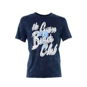 T-SHIRT EFFETTO STONE WASHED CON STAMPA, BLU