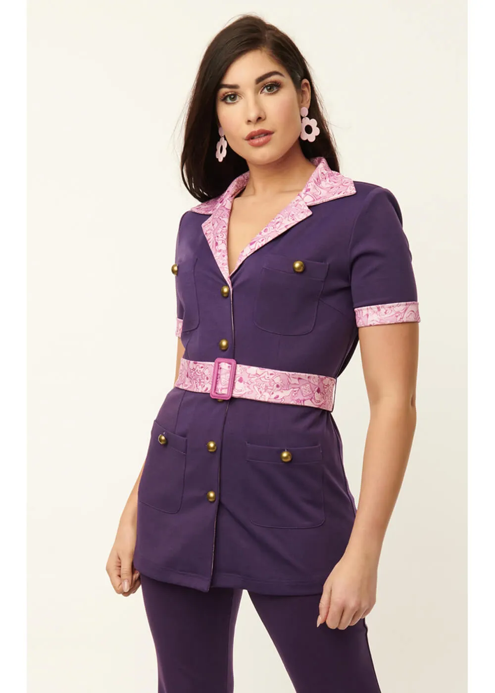 Unique Vintage x Scooby Doo Button Up Tunic Blouse Purple