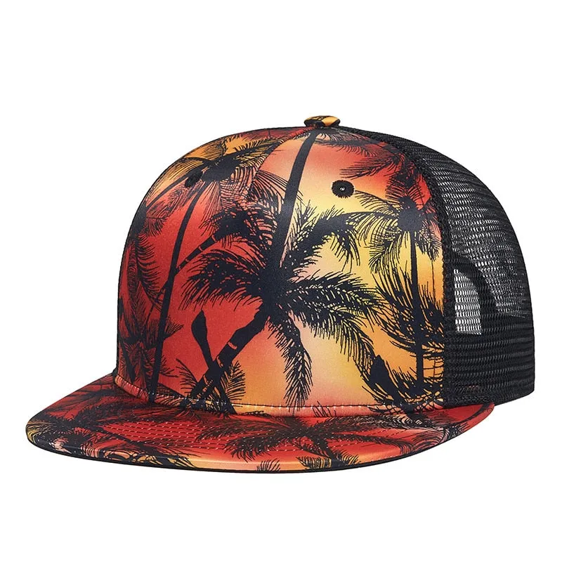 Unisex Summer Casual Flat-brimmed Coconut Tree Printed Baseball Cap