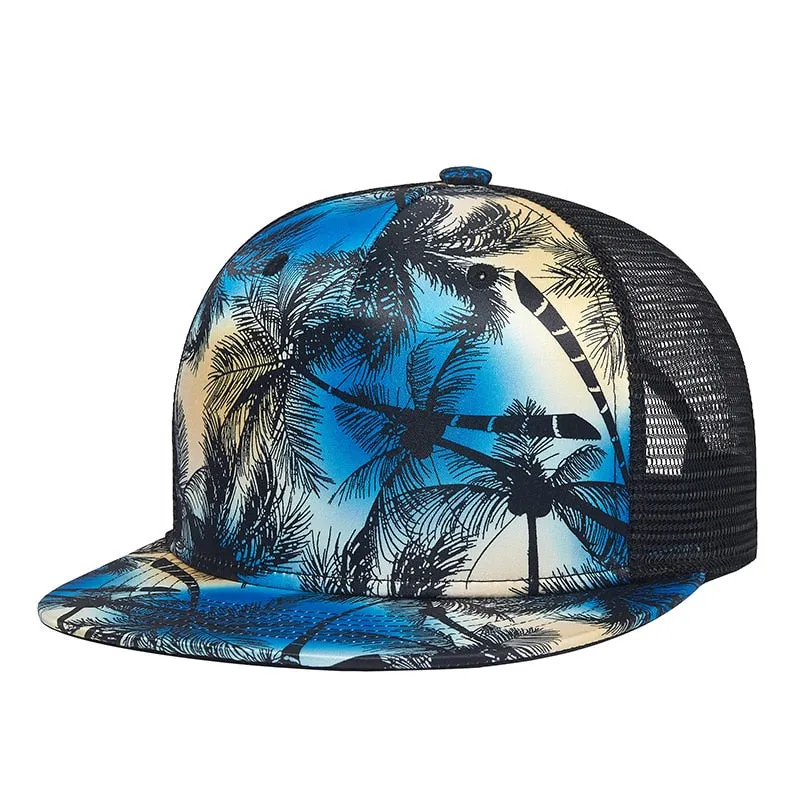 Unisex Summer Casual Flat-brimmed Coconut Tree Printed Baseball Cap