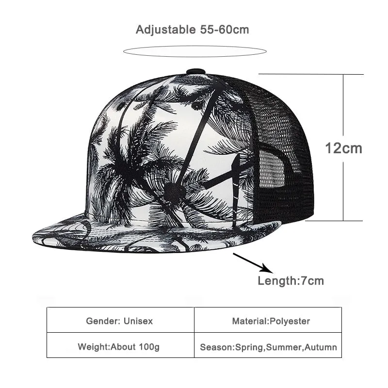 Unisex Summer Casual Flat-brimmed Coconut Tree Printed Baseball Cap