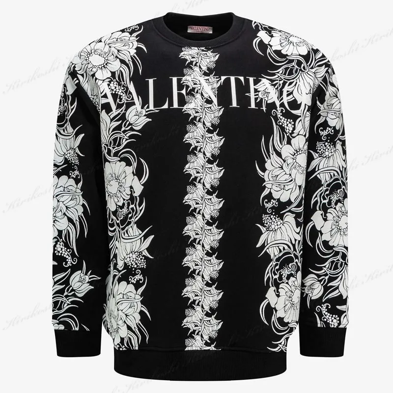 VALENTINO  |Crew Neck Flower Patterns Street Style Long Sleeves Cotton